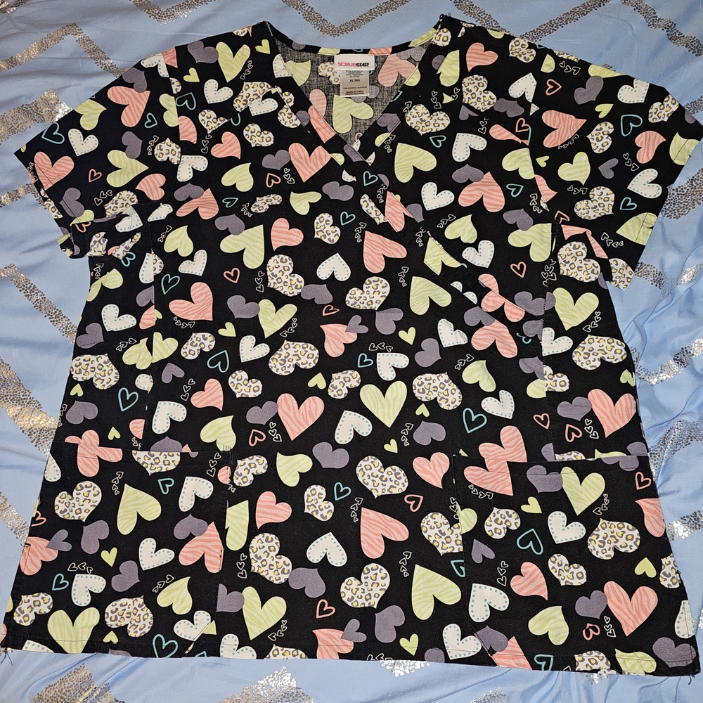 Heart Pattern Scrub Top Xl Nursing Top